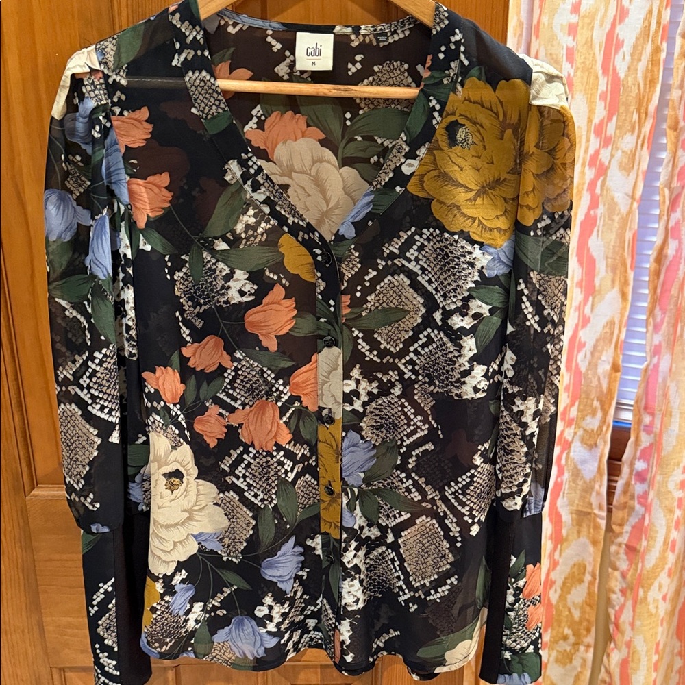 CAbi Multicolor Floral Button-Up Blouse